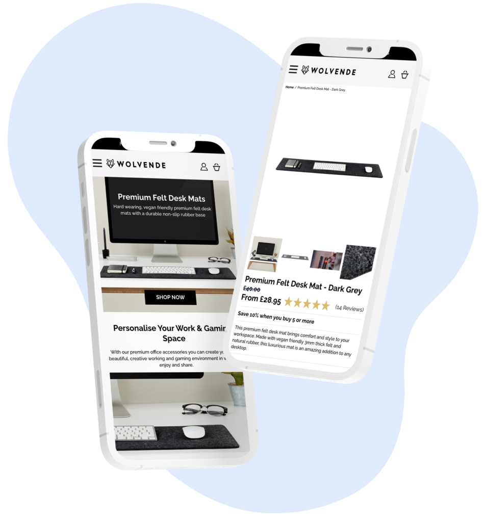 2 phones showing wolvende website